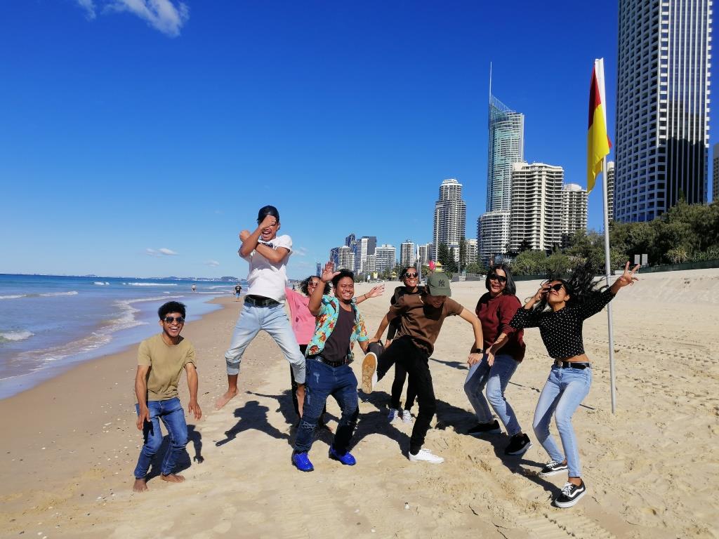 English school students at Gold Coast Beach